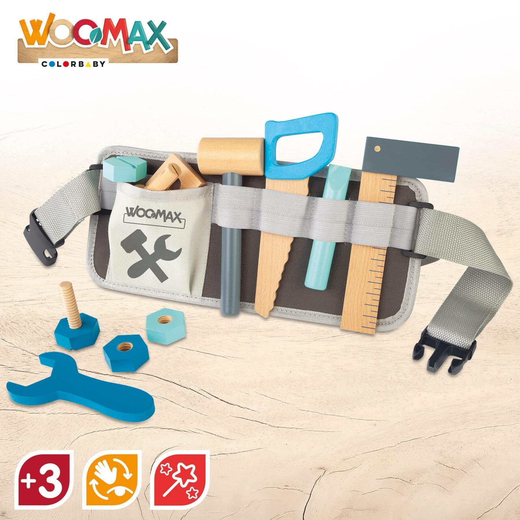 Set van 12 stuks houten gereedschapsgordel constructiesets Woomax Eco