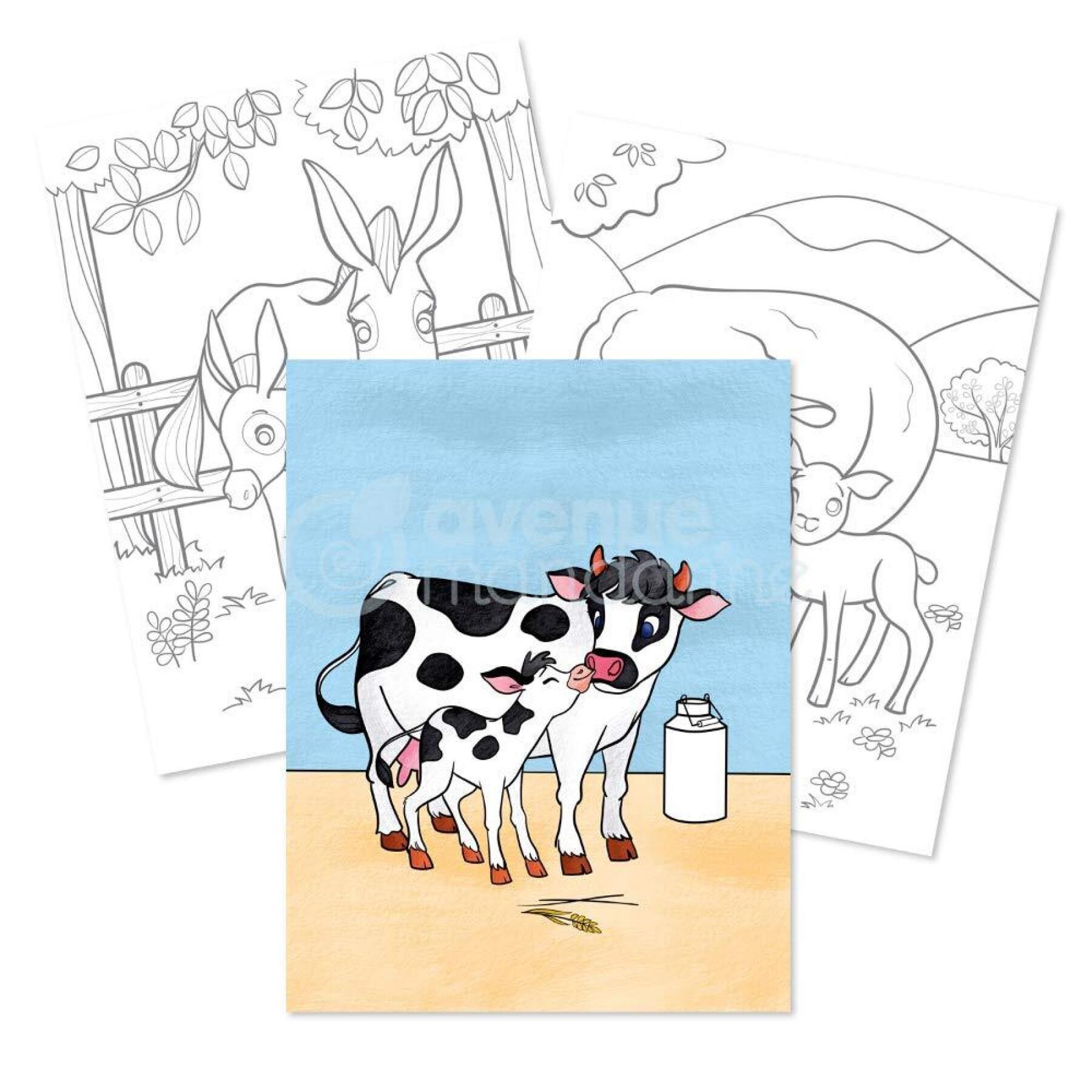 Boekje met 24 kleurplaten boerderijdieren Avenue Mandarine Graffy Maman-Baby
