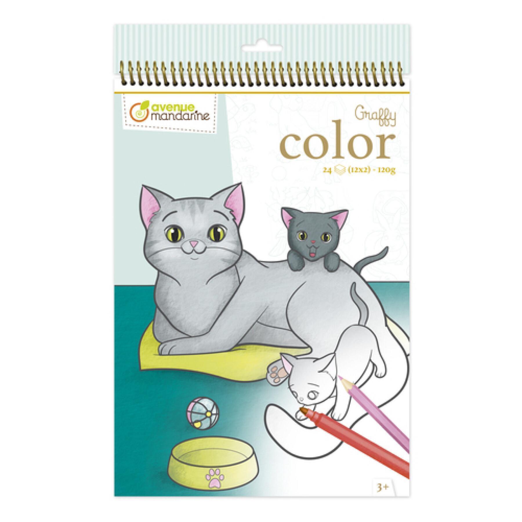 Boekje met 24 kleurplaten huisdieren Avenue Mandarine Graffy Maman-Baby