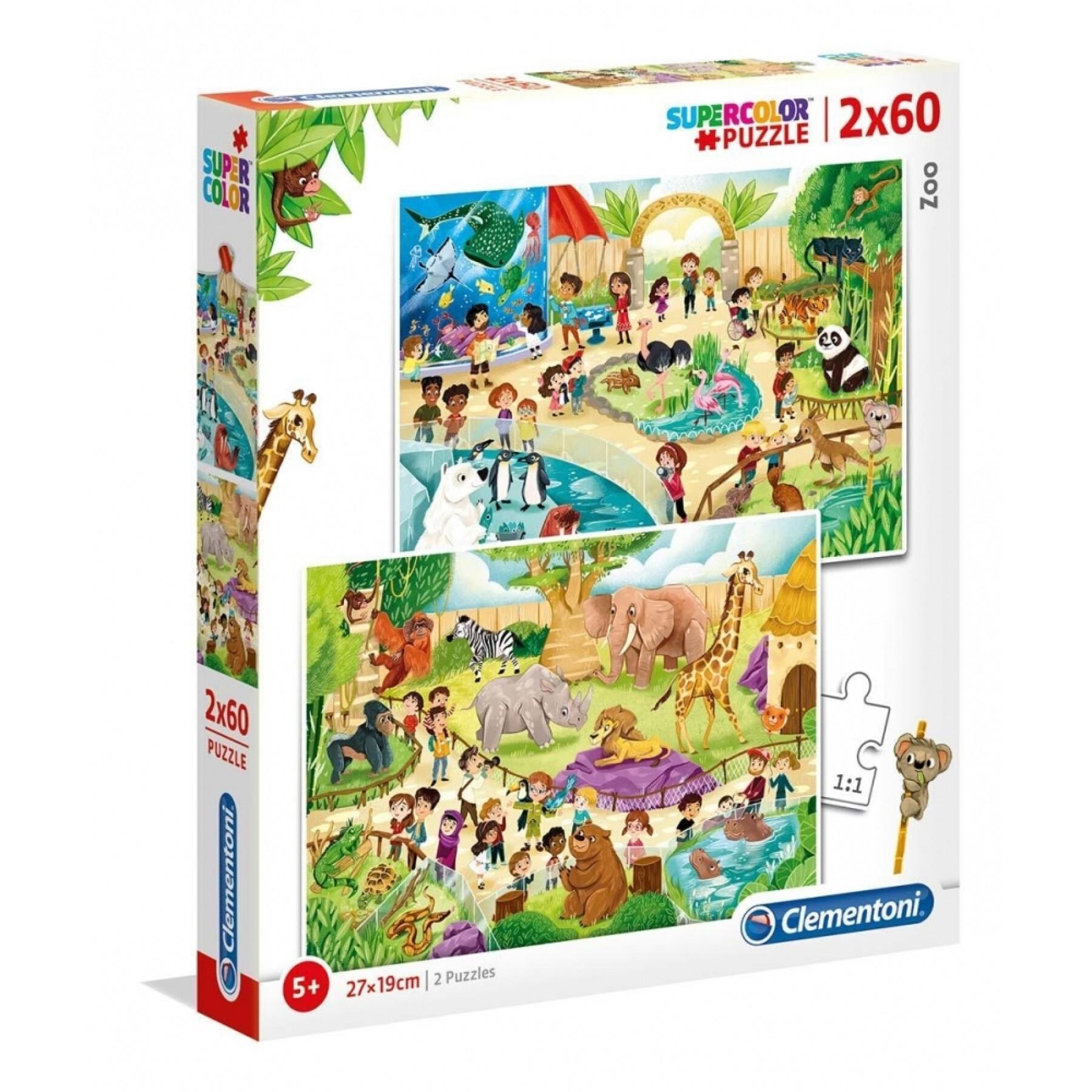 2-delige puzzel x 60 pièces Clementoni Zoo