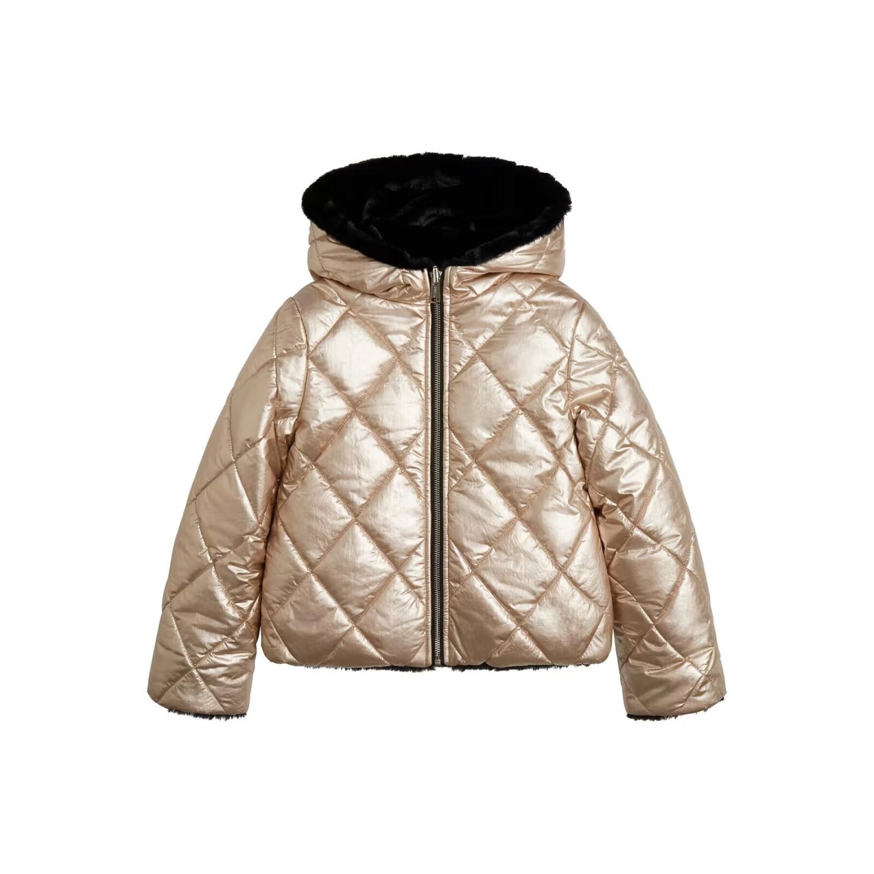 Omkeerbare jas van nylon en synthetisch bont voor meisjes Guess