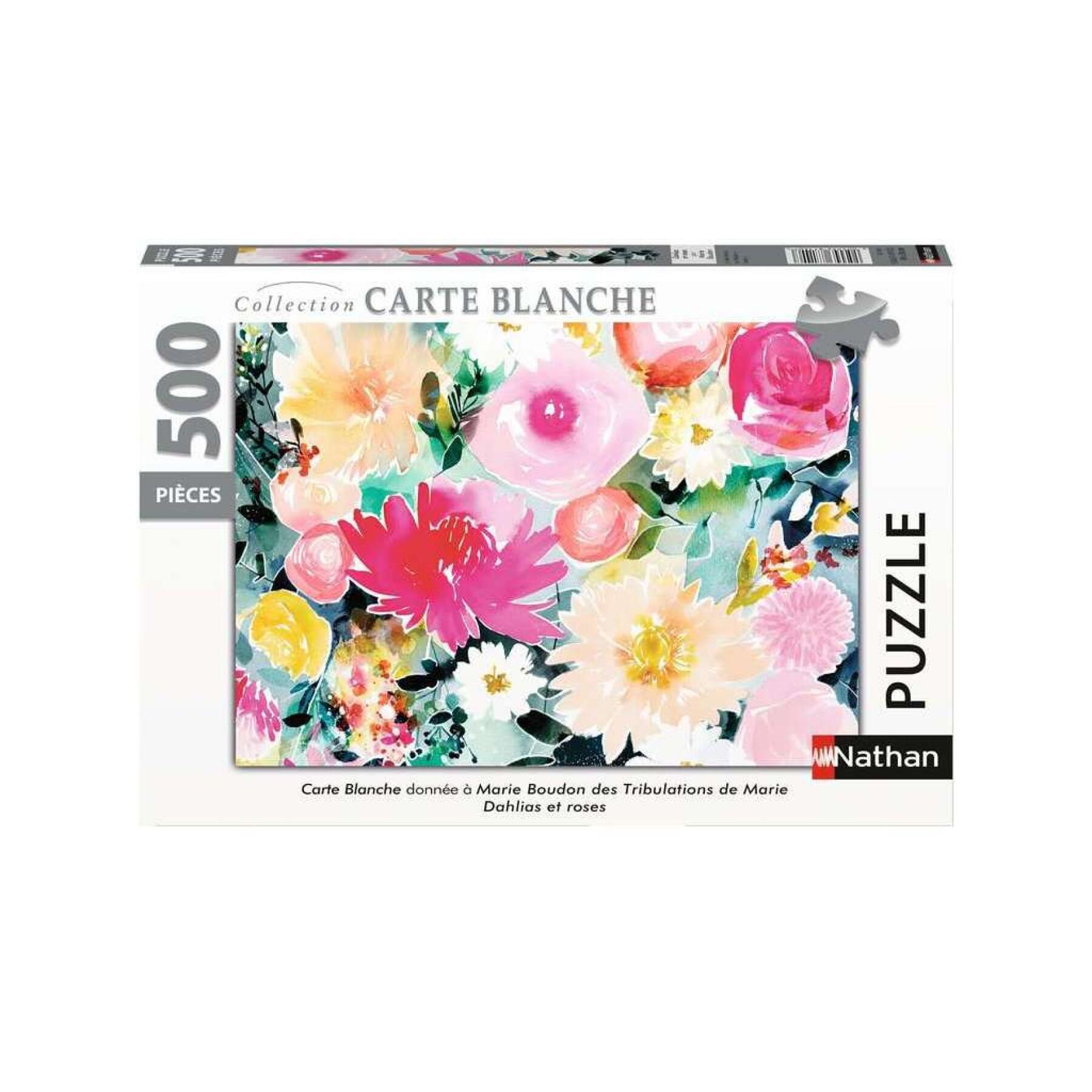 500 stukjes puzzel nathan dahlia's en rozen / marie boudon - carte blanche collectie Ravensburger